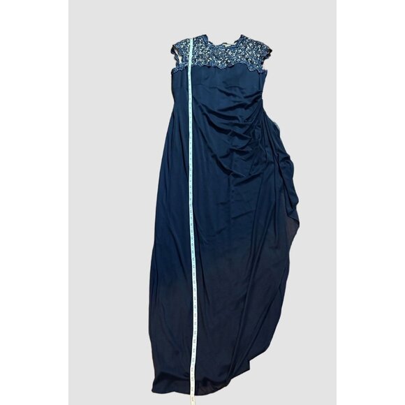 Womens Alex Evenings Dress Holiday Formal Navy Lace Cap Ruched Chiffon size 14 - Picture 6 of 15